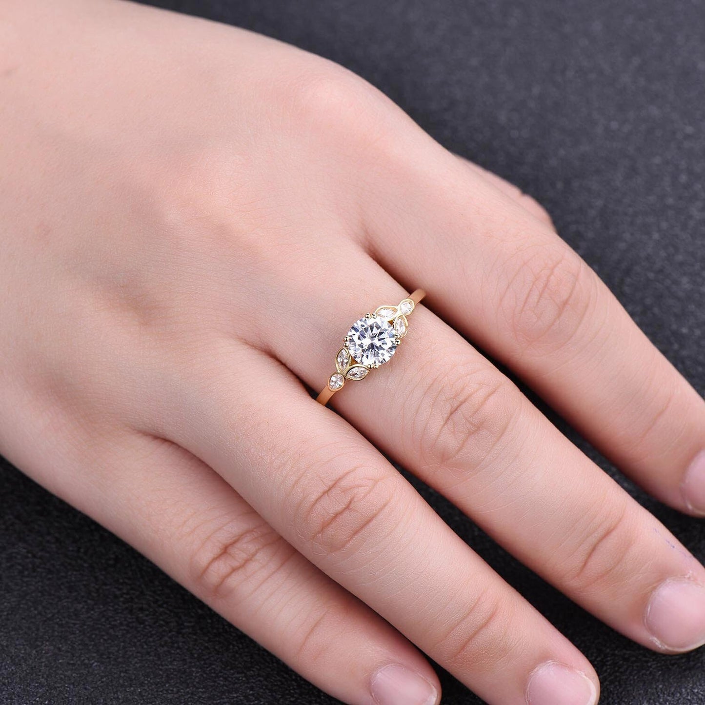 Sterling silver ring/Round cut Cubic Zirconia engagement ring/CZ wedding ring/Three flower marquise/promise ring/Xmas gift/Rose gold plated