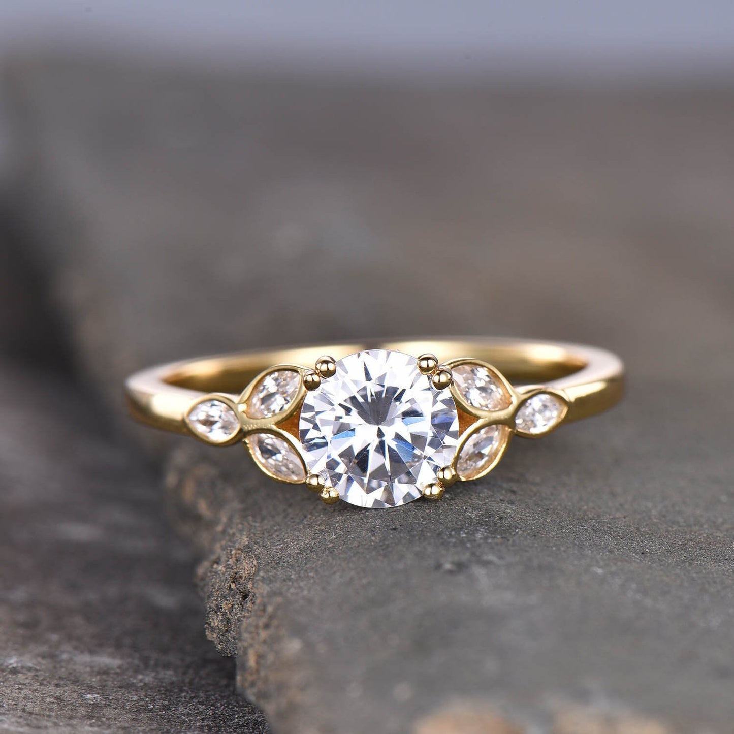 Sterling silver ring/Round cut Cubic Zirconia engagement ring/CZ wedding ring/Three flower marquise/promise ring/Xmas gift/Rose gold plated