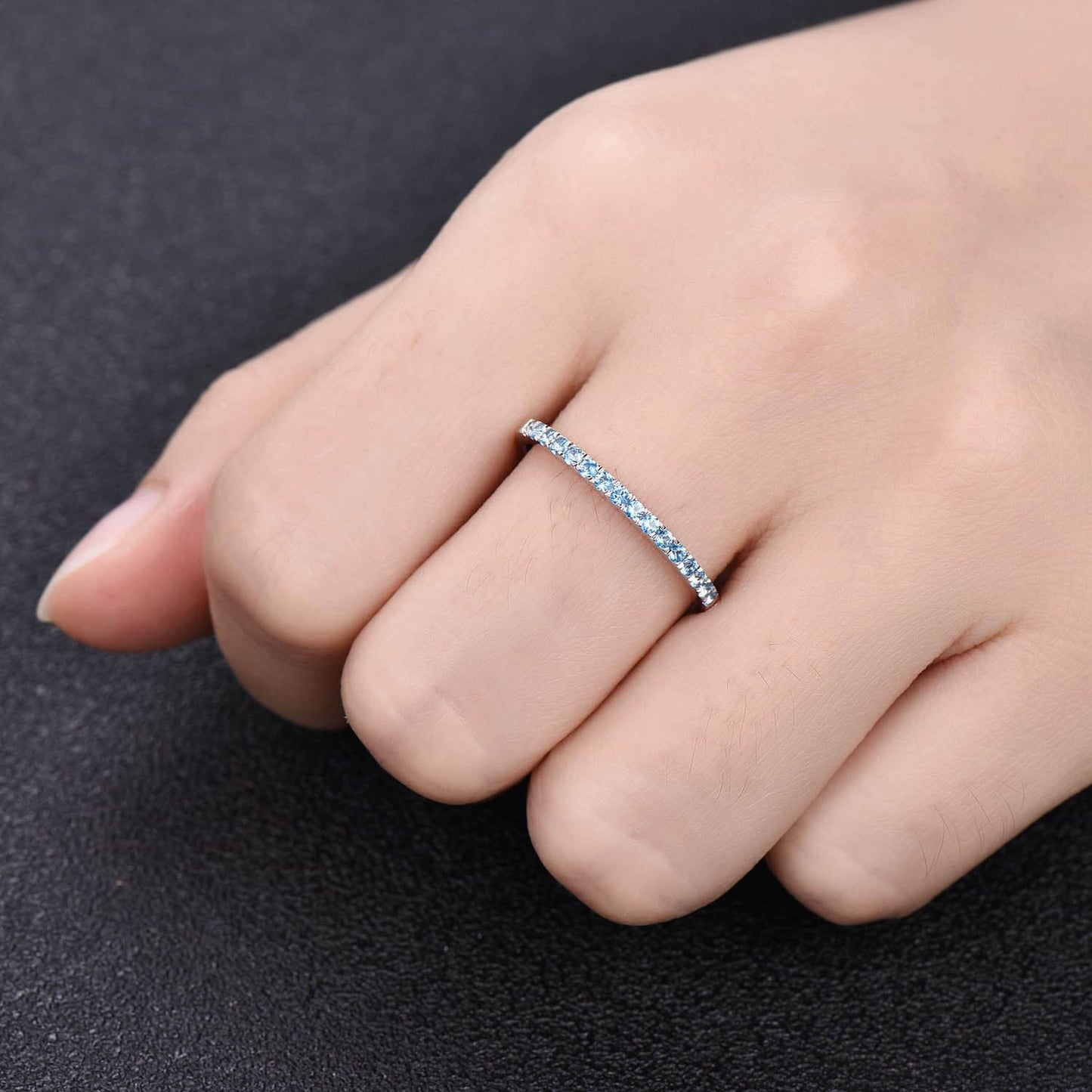 Half Eternity Blue Topaz Ring, Topaz Wedding Band, Blue Gemstone Ring, Sterling Silver Ring, Wedding Ring, December Birthstone, Gold Ring