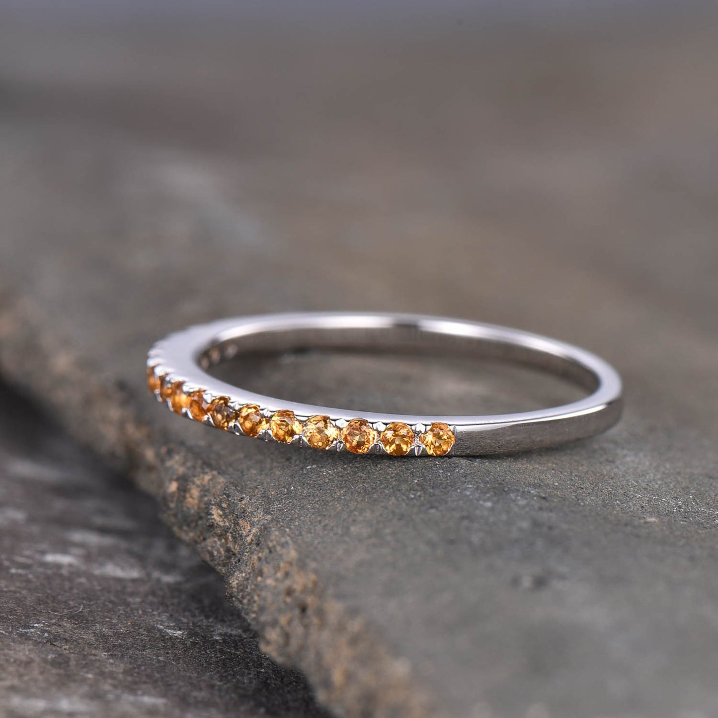 Half Eternity Citrine Ring 925 Sterling Silver Ring Citrine Wedding Band Stacking Ring Dainty Ring November Birthstone Gift for her