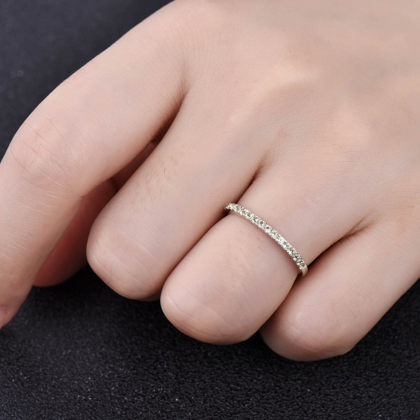 Half Eternity Peridot Wedding Band, 925 Sterling Silver Ring, Gemstone Band, Wedding Ring, Peridot Gold Ring, Pave Band, Gift for her