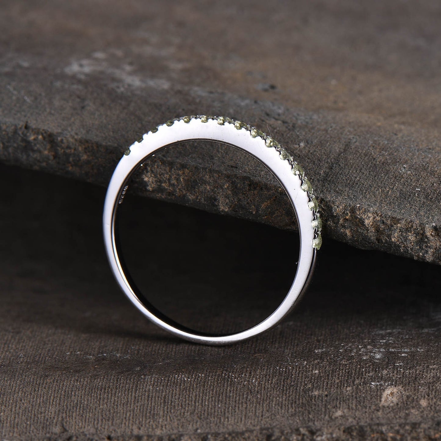 Half Eternity Peridot Wedding Band, 925 Sterling Silver Ring, Gemstone Band, Wedding Ring, Peridot Gold Ring, Pave Band, Gift for her