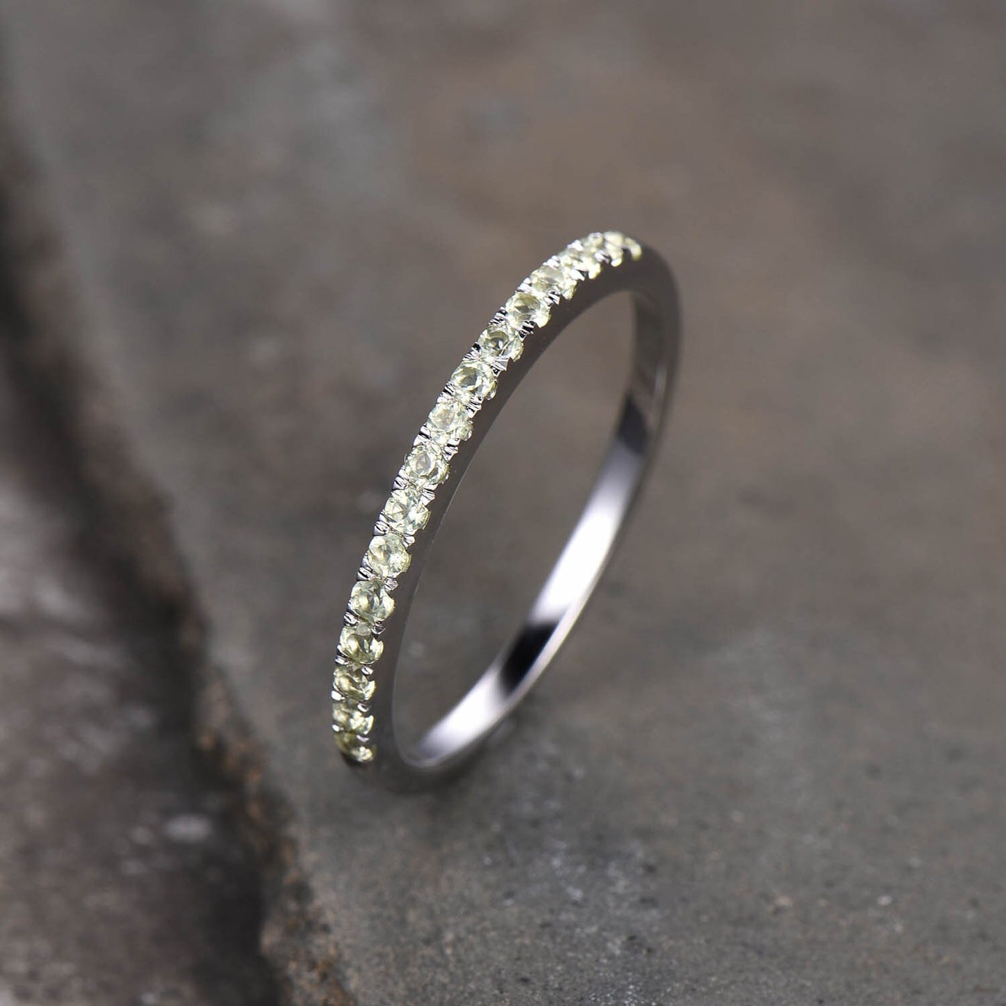Half Eternity Peridot Wedding Band, 925 Sterling Silver Ring, Gemstone Band, Wedding Ring, Peridot Gold Ring, Pave Band, Gift for her
