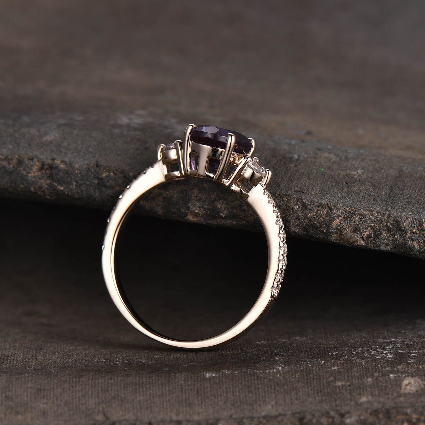 Alexandrite Ring, Oval Alexandrite Engagement Ring, Three Stone Design, June Birthstone Ring, Promise Ring, Anniversary Ring