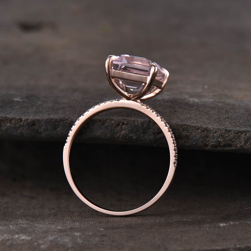 Emerald cut moss agate ring rose gold vintage engagement ring statement ring half eternity wedding bridal band anniversary promise ring