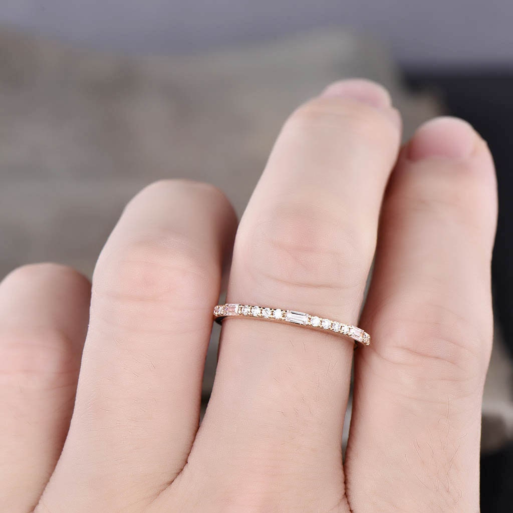 Dainty CZ Cubic Zirconia Minimalist Band Yellow Gold 1.5mm Pave Band Half Eternity Band Stacking Ring Bridal Wedding Band Silver Ring