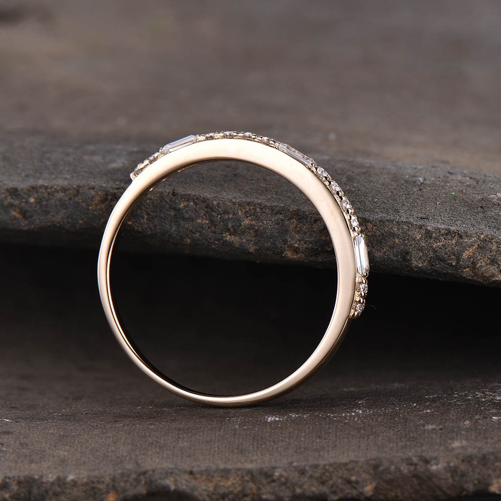 Dainty CZ Cubic Zirconia Minimalist Band Yellow Gold 1.5mm Pave Band Half Eternity Band Stacking Ring Bridal Wedding Band Silver Ring