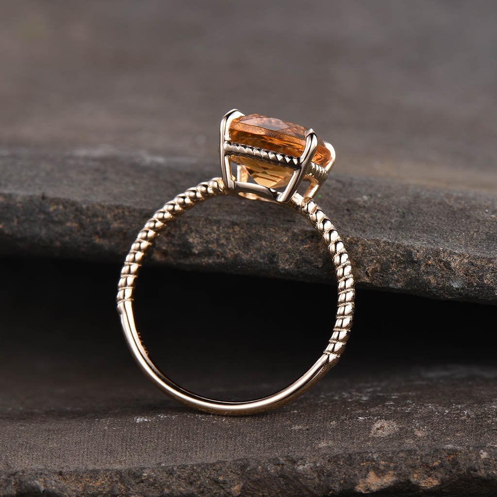 Gold Citrine Ring, Citrine Engagement Ring, Gemstone Ring, November Birthstone, Citrine Jewelry, Twist Band Ring, Promise Gift for Women