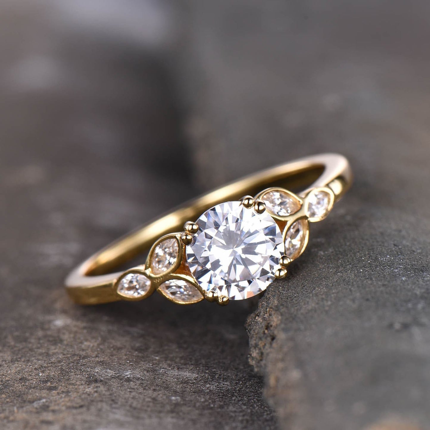 Sterling silver ring/Round cut Cubic Zirconia engagement ring/CZ wedding ring/Three flower marquise/promise ring/Xmas gift/Rose gold plated