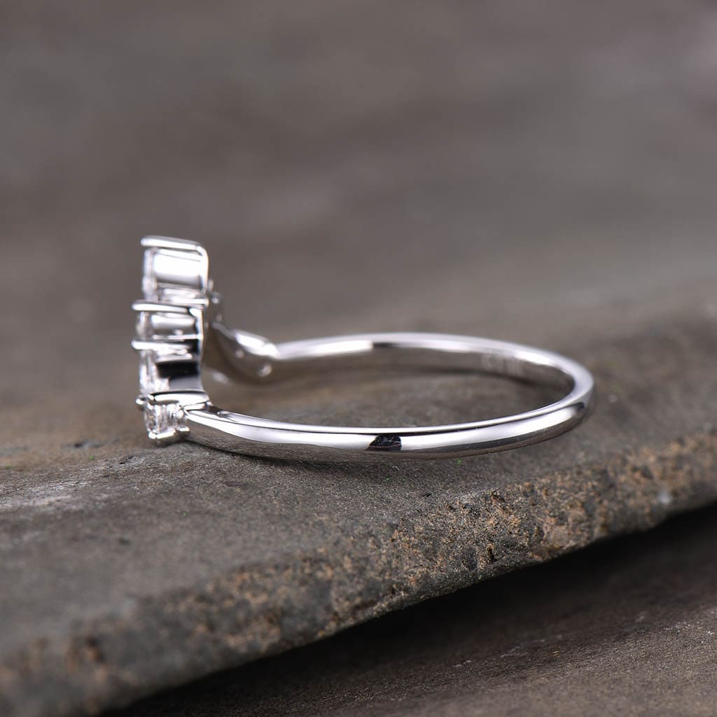 CZ Diamond Curved Wedding Band, Chevron Sterling Silver Ring, V Shape Ring, Stacking Ring, Art deco Wedding ring, Stackable Band