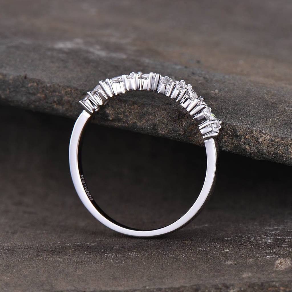 Vintage Stacking Eternity Marquise Round Simulated Diamond CZ Wedding Band Sterling Silver Ring Cluster Ring Wedding Ring Gift for her