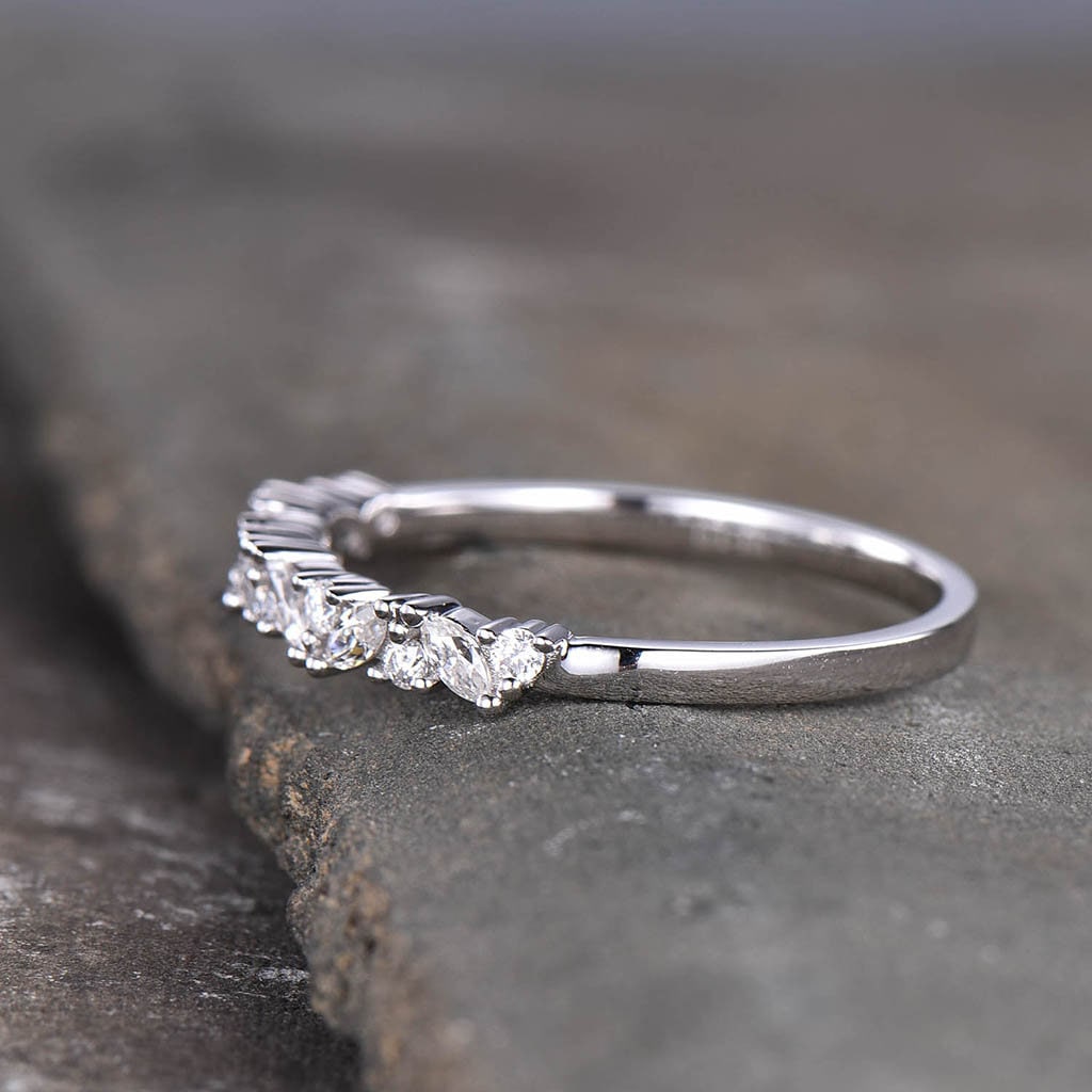 Vintage Stacking Eternity Marquise Round Simulated Diamond CZ Wedding Band Sterling Silver Ring Cluster Ring Wedding Ring Gift for her