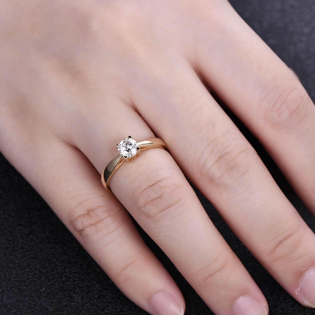 925 Sterling Silver Round Cut Solitaire CZ Engagement Ring Simulated Diamond Wedding Ring Promise Ring Bridal Ring Yellow Gold Plated
