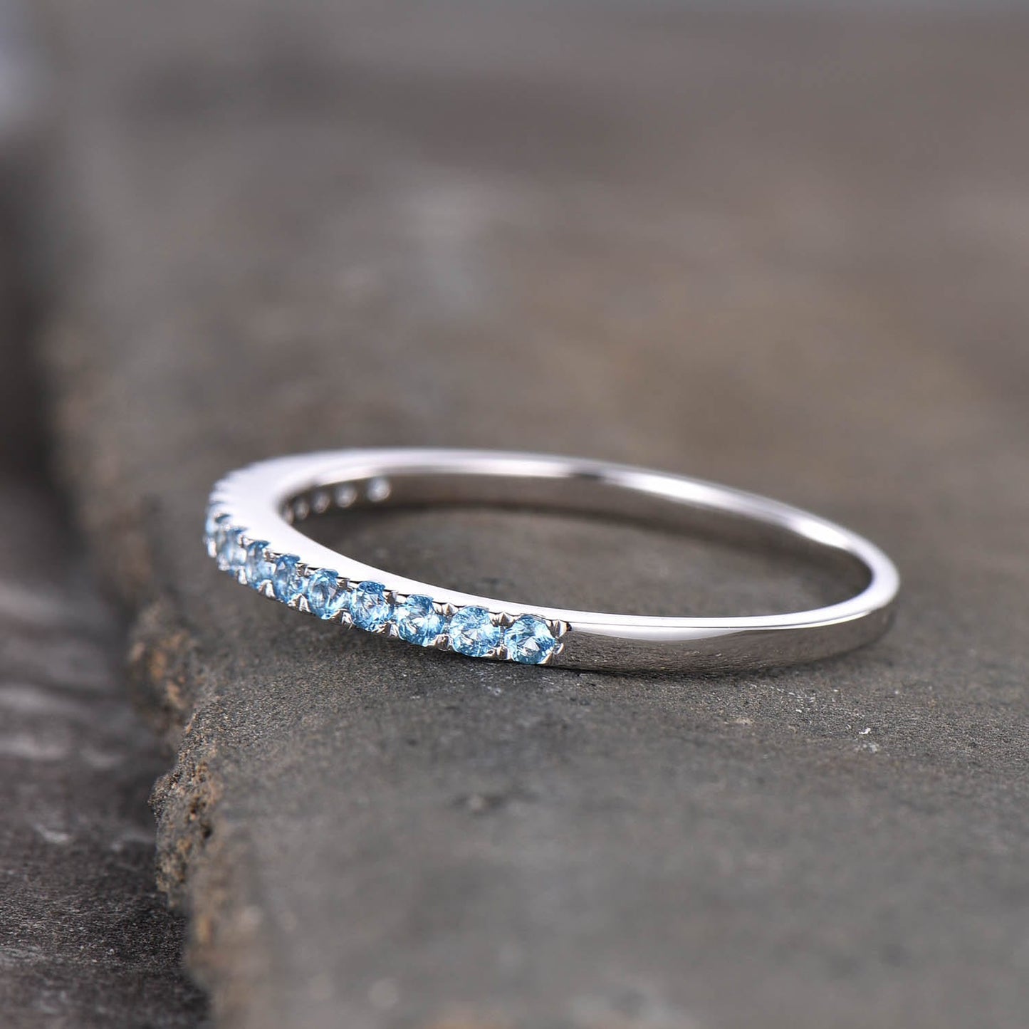 Half Eternity Blue Topaz Ring, Topaz Wedding Band, Blue Gemstone Ring, Sterling Silver Ring, Wedding Ring, December Birthstone, Gold Ring