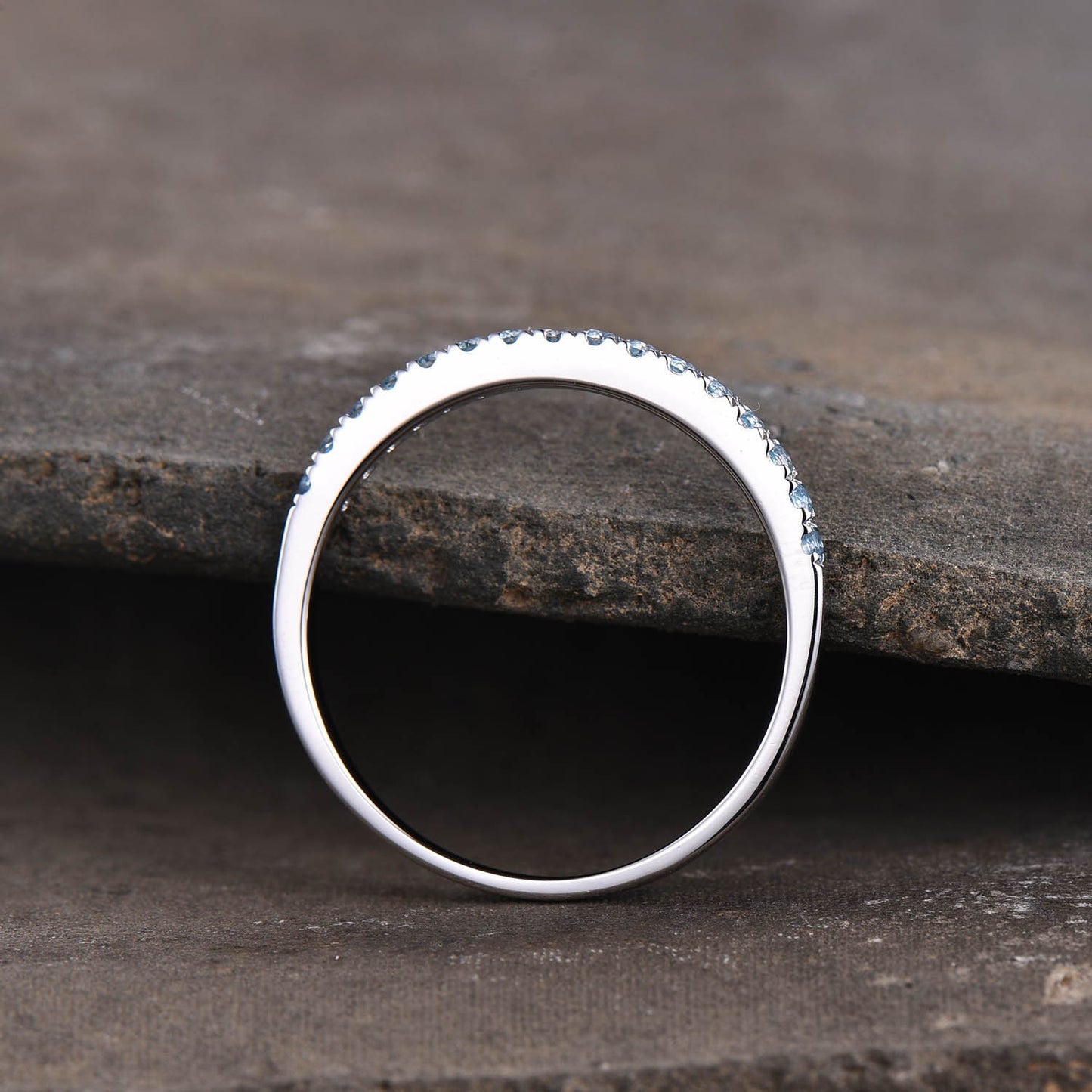 Half Eternity Blue Topaz Ring, Topaz Wedding Band, Blue Gemstone Ring, Sterling Silver Ring, Wedding Ring, December Birthstone, Gold Ring