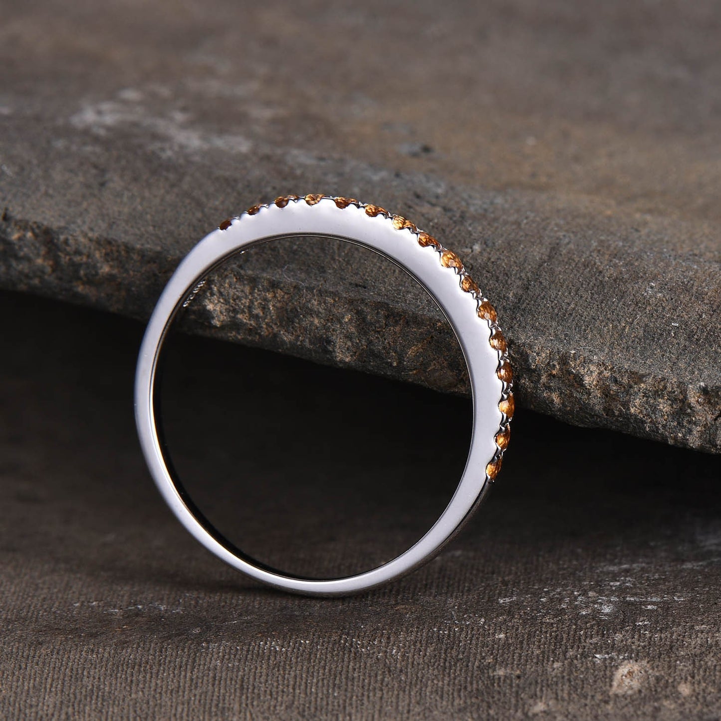 Half Eternity Citrine Ring 925 Sterling Silver Ring Citrine Wedding Band Stacking Ring Dainty Ring November Birthstone Gift for her