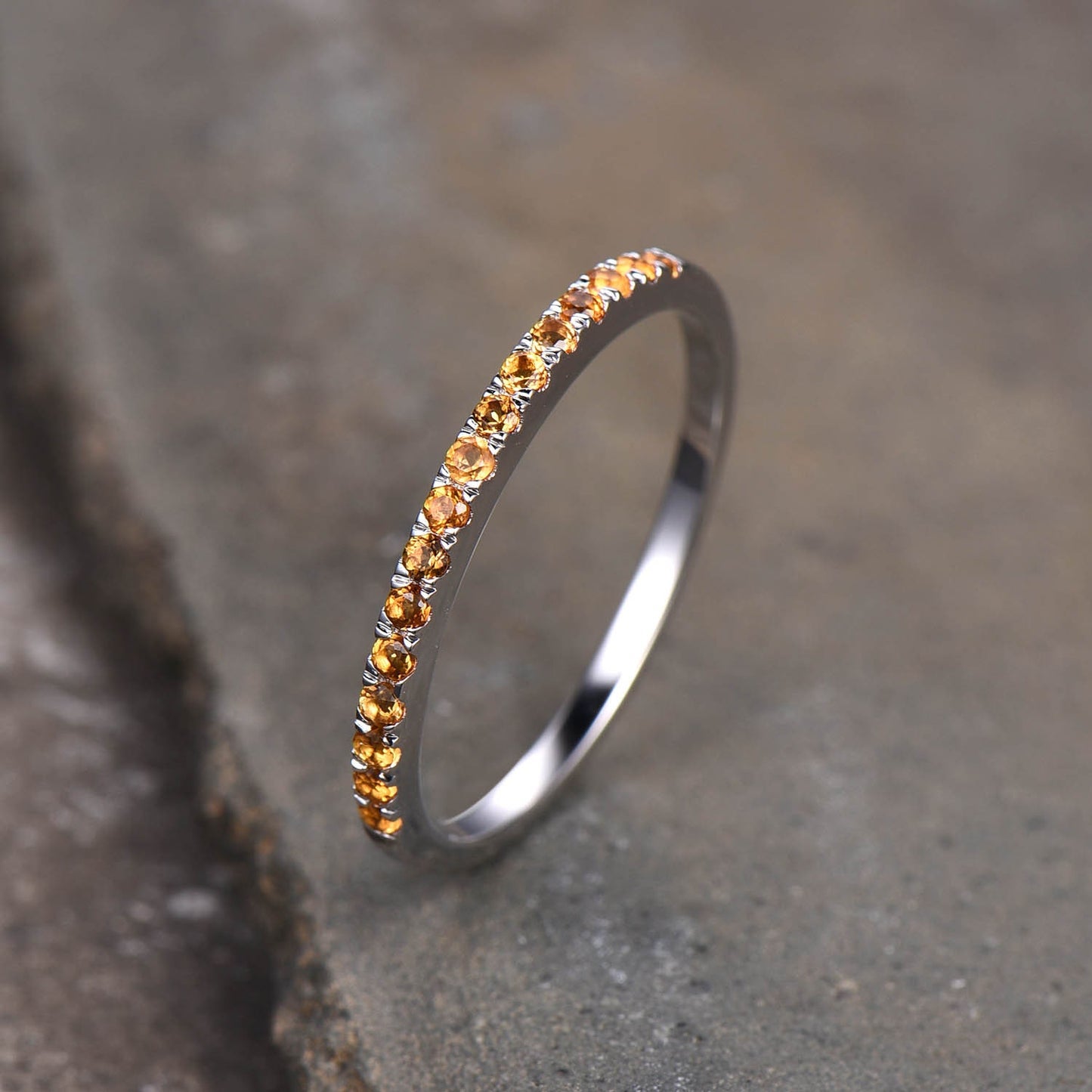 Half Eternity Citrine Ring 925 Sterling Silver Ring Citrine Wedding Band Stacking Ring Dainty Ring November Birthstone Gift for her