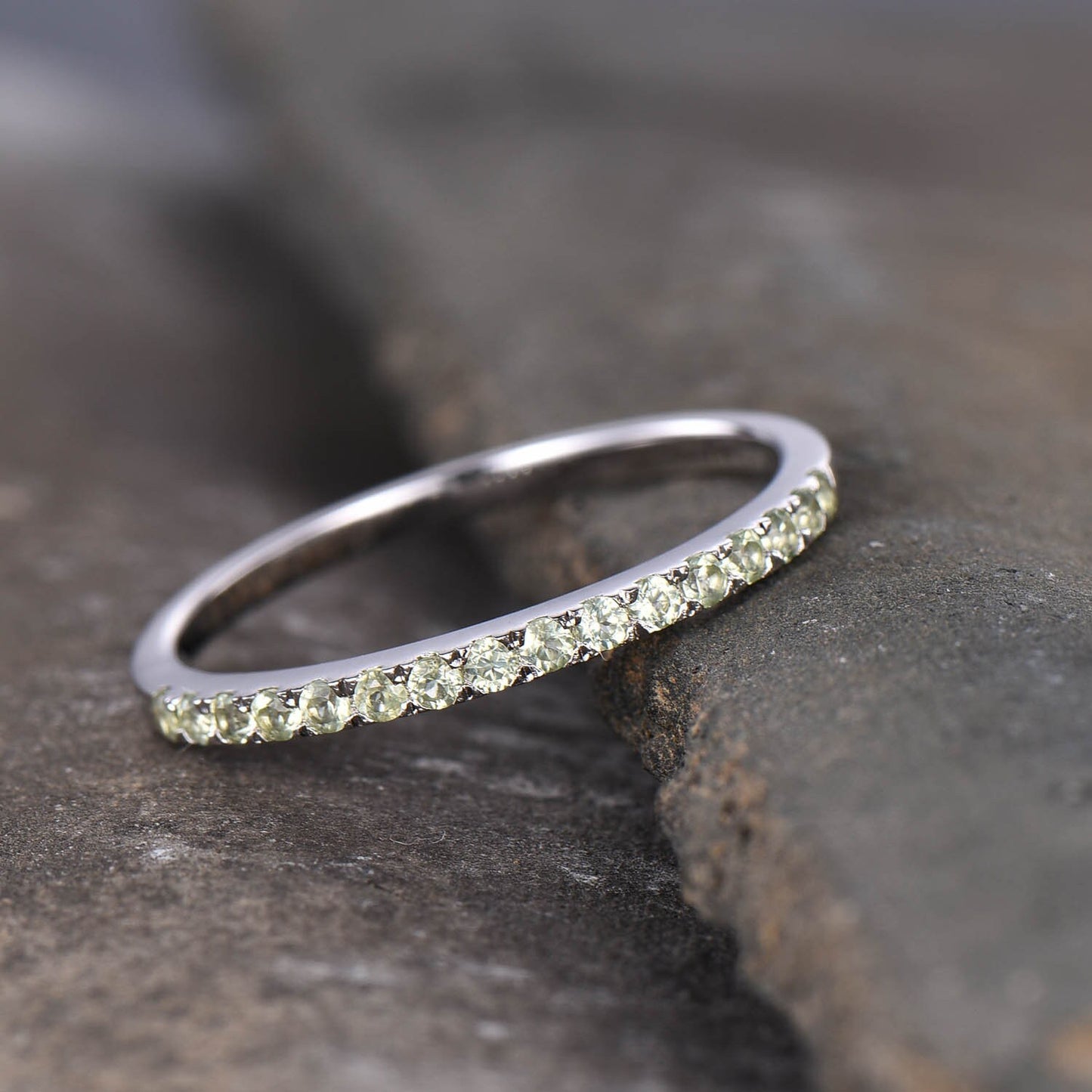Half Eternity Peridot Wedding Band, 925 Sterling Silver Ring, Gemstone Band, Wedding Ring, Peridot Gold Ring, Pave Band, Gift for her
