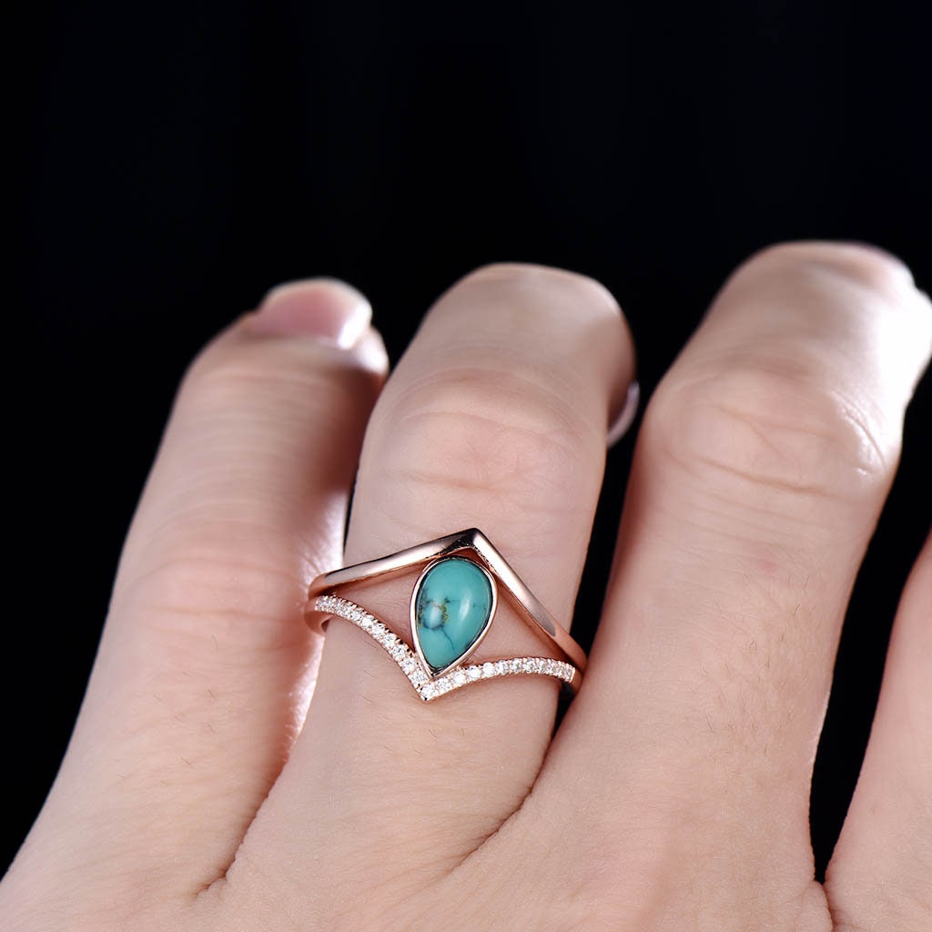 Turquoise Ring, Rose Gold Turquoise Ring, Dainty Ring, Turquoise Engagement Ring, Stacking Ring, December Birthstone Ring, Promise Ring