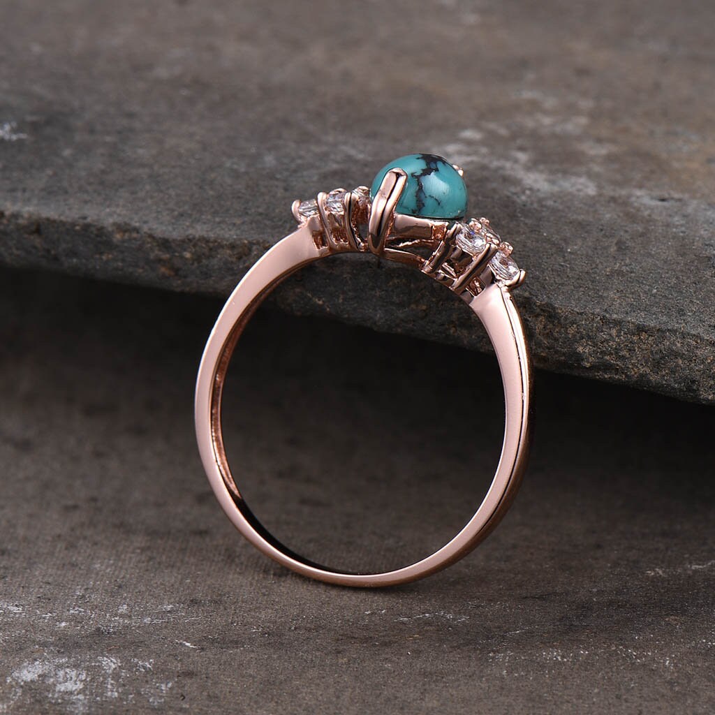 Turquoise Ring, Marquise Cut Turquoise Engagement Ring, Rose Gold Turquosie Ring, Wedding Ring, December Birthstone, Promise Ring
