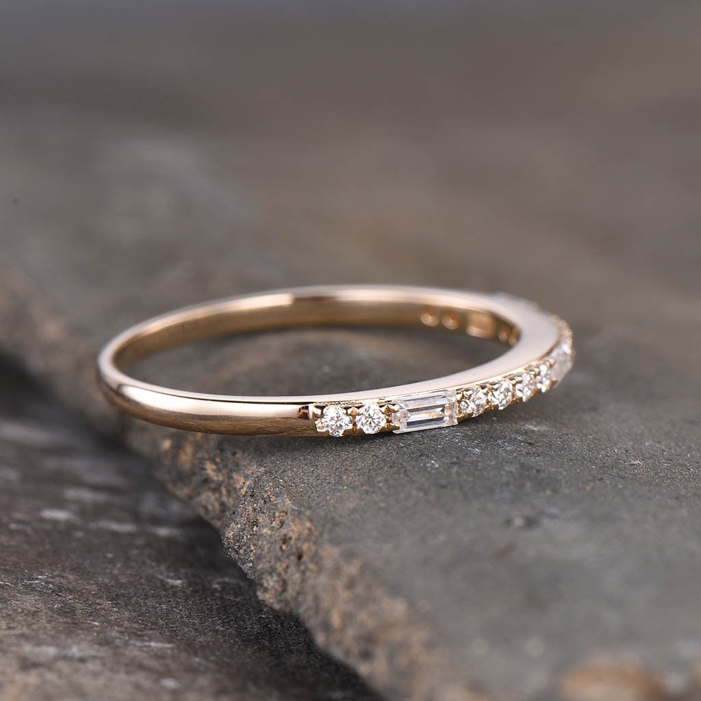 Dainty CZ Cubic Zirconia Minimalist Band Yellow Gold 1.5mm Pave Band Half Eternity Band Stacking Ring Bridal Wedding Band Silver Ring