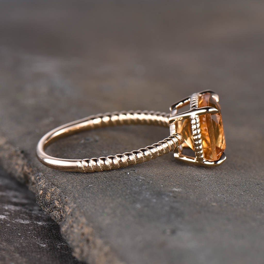 Gold Citrine Ring, Citrine Engagement Ring, Gemstone Ring, November Birthstone, Citrine Jewelry, Twist Band Ring, Promise Gift for Women