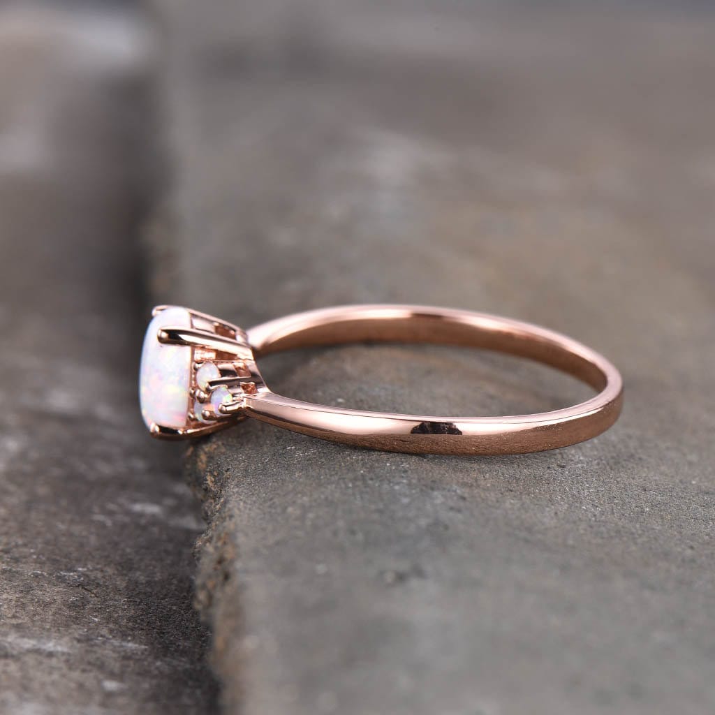 White Fire Opal Ring, Opal Engagement Ring, Dainty Cluster Ring, Rose Gold Opal Ring, Wedding Ring, Promise Ring, October Birthstone