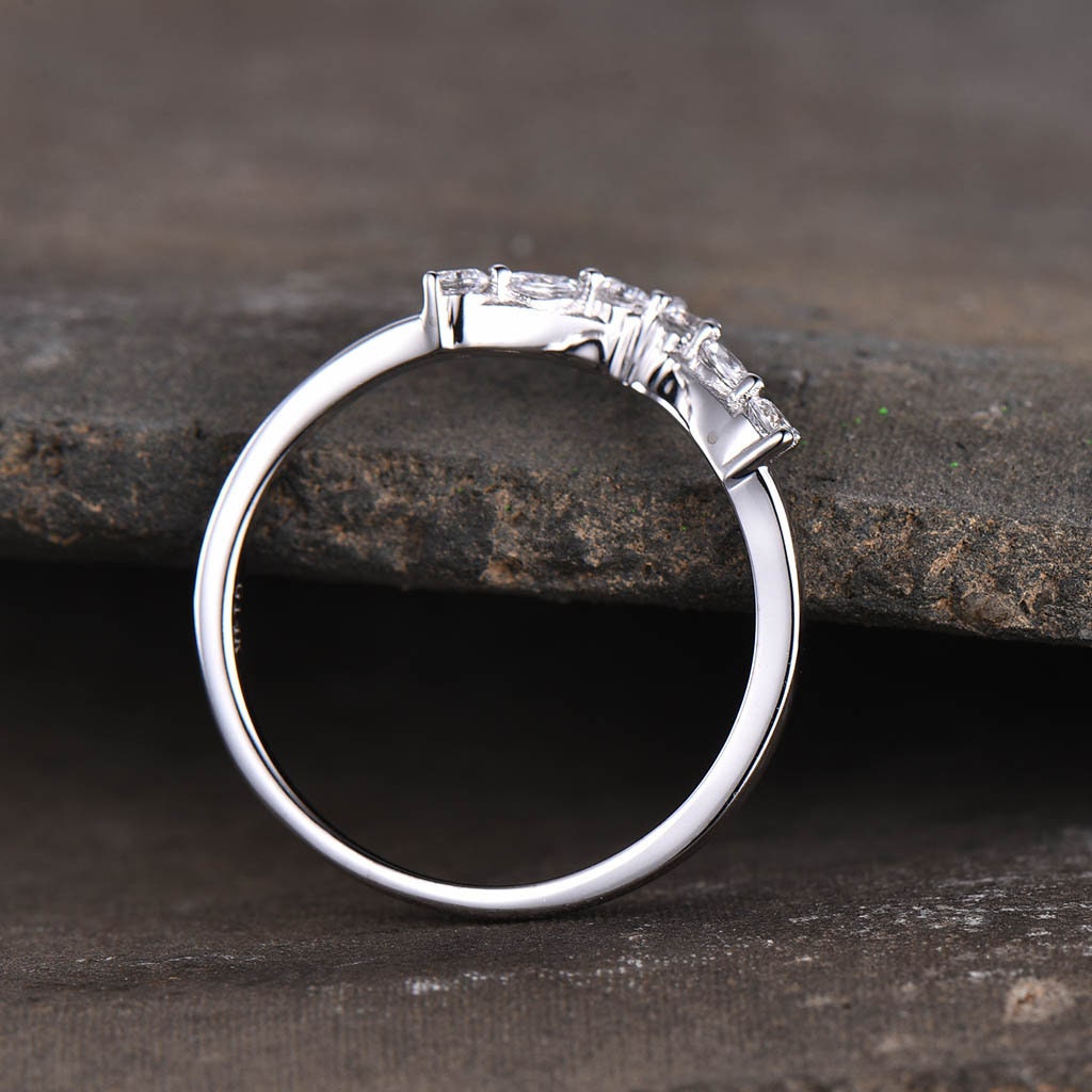 CZ Diamond Curved Wedding Band, Chevron Sterling Silver Ring, V Shape Ring, Stacking Ring, Art deco Wedding ring, Stackable Band