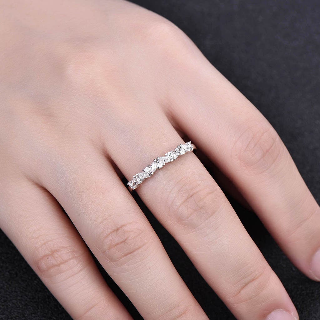 Vintage Stacking Eternity Marquise Round Simulated Diamond CZ Wedding Band Sterling Silver Ring Cluster Ring Wedding Ring Gift for her