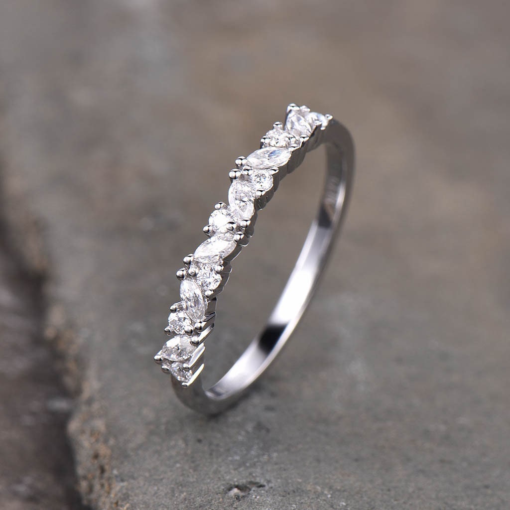 Vintage Stacking Eternity Marquise Round Simulated Diamond CZ Wedding Band Sterling Silver Ring Cluster Ring Wedding Ring Gift for her