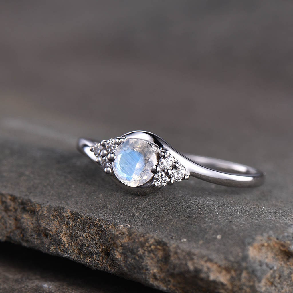 Dainty 5mm Round Moonstone Engagement Ring, Moonstone Ring, Silver Moonstone Ring, Wedding Ring, Gemstone Ring, Promise Ring, Delicate Ring
