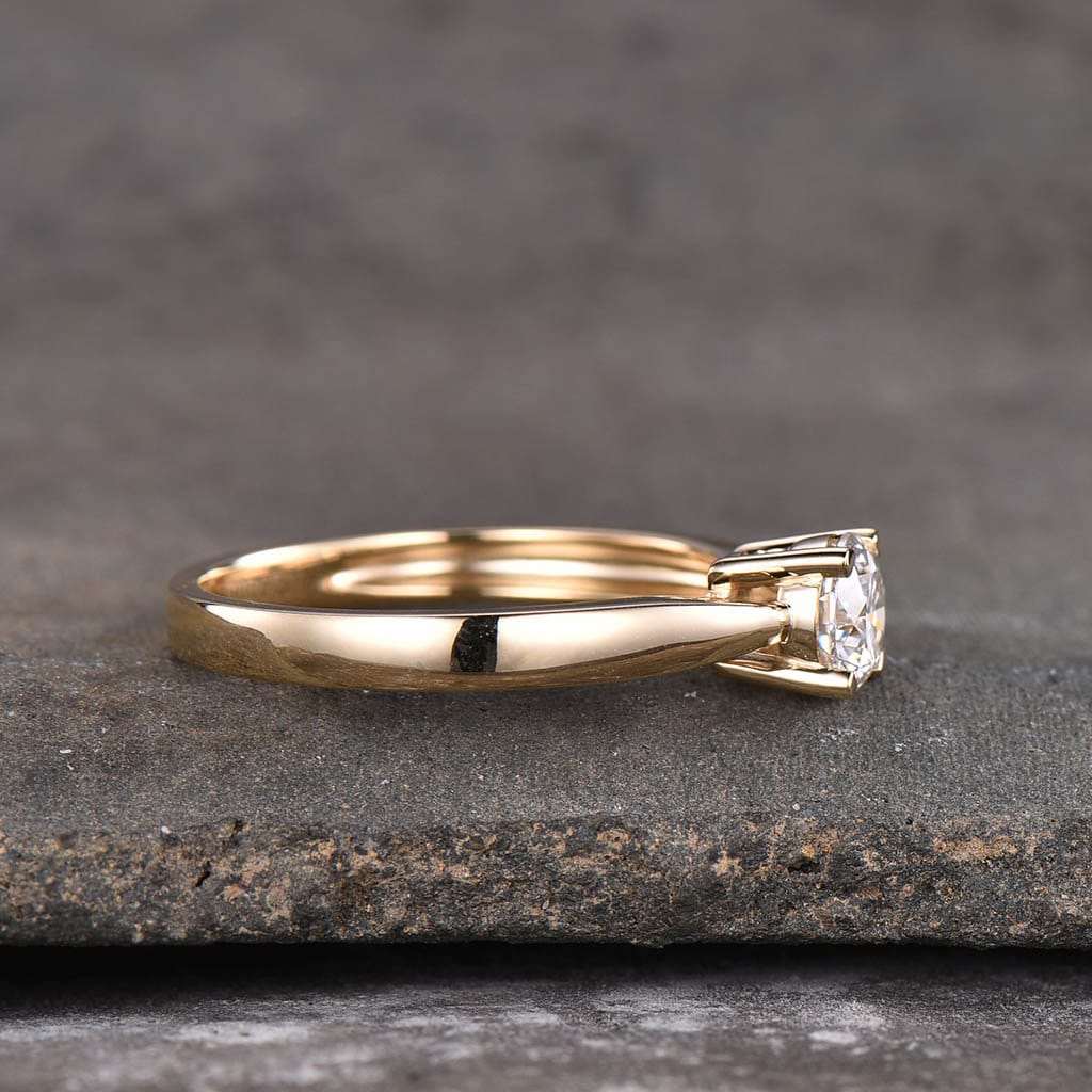 Delicate Moss Agate Ring Round Cut Moss Agate Engagement Ring Yellow Gold Solitaire Ring Stacking Ring Promise Ring Anniversary Gift