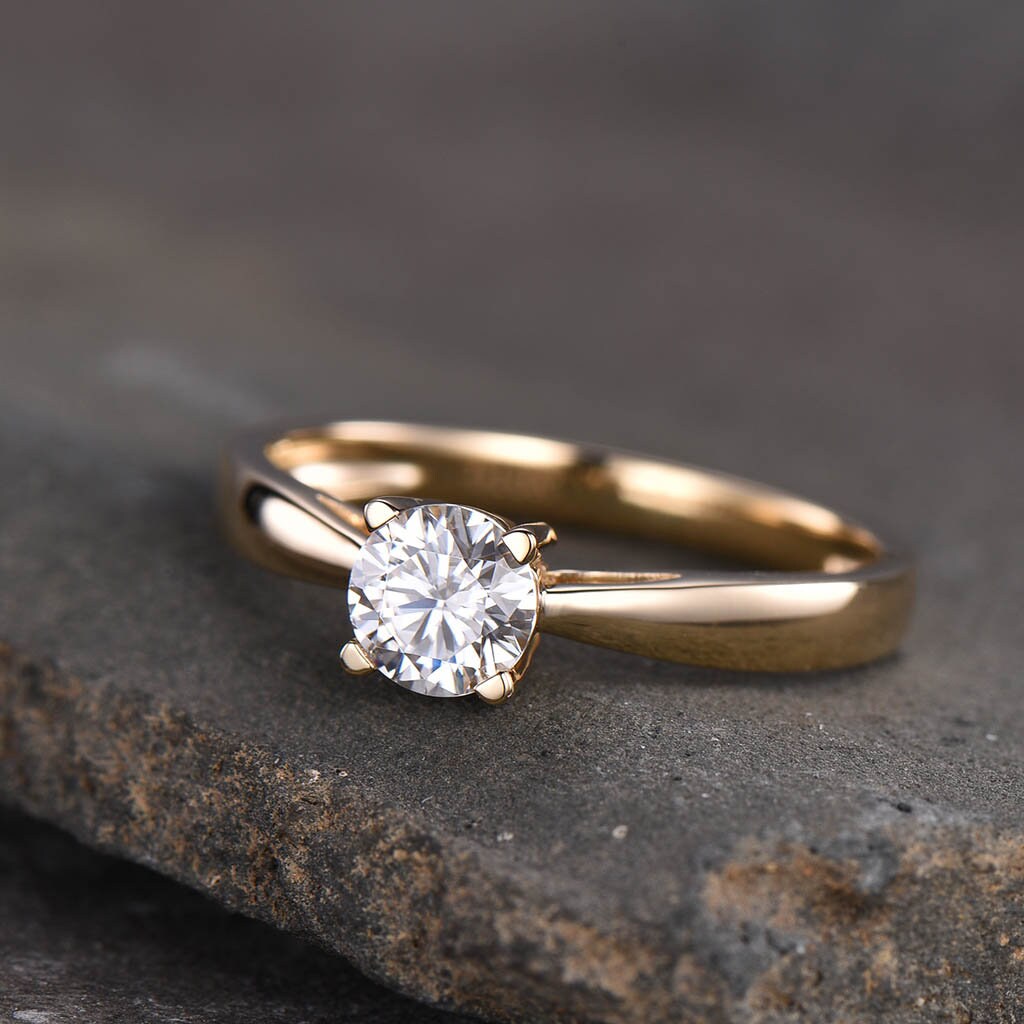 925 Sterling Silver Round Cut Solitaire CZ Engagement Ring Simulated Diamond Wedding Ring Promise Ring Bridal Ring Yellow Gold Plated