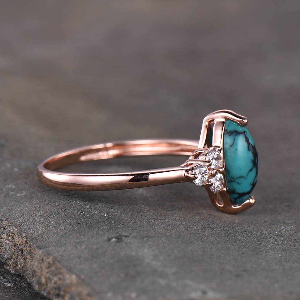 Turquoise Ring, Marquise Cut Turquoise Engagement Ring, Rose Gold Turquosie Ring, Wedding Ring, December Birthstone, Promise Ring