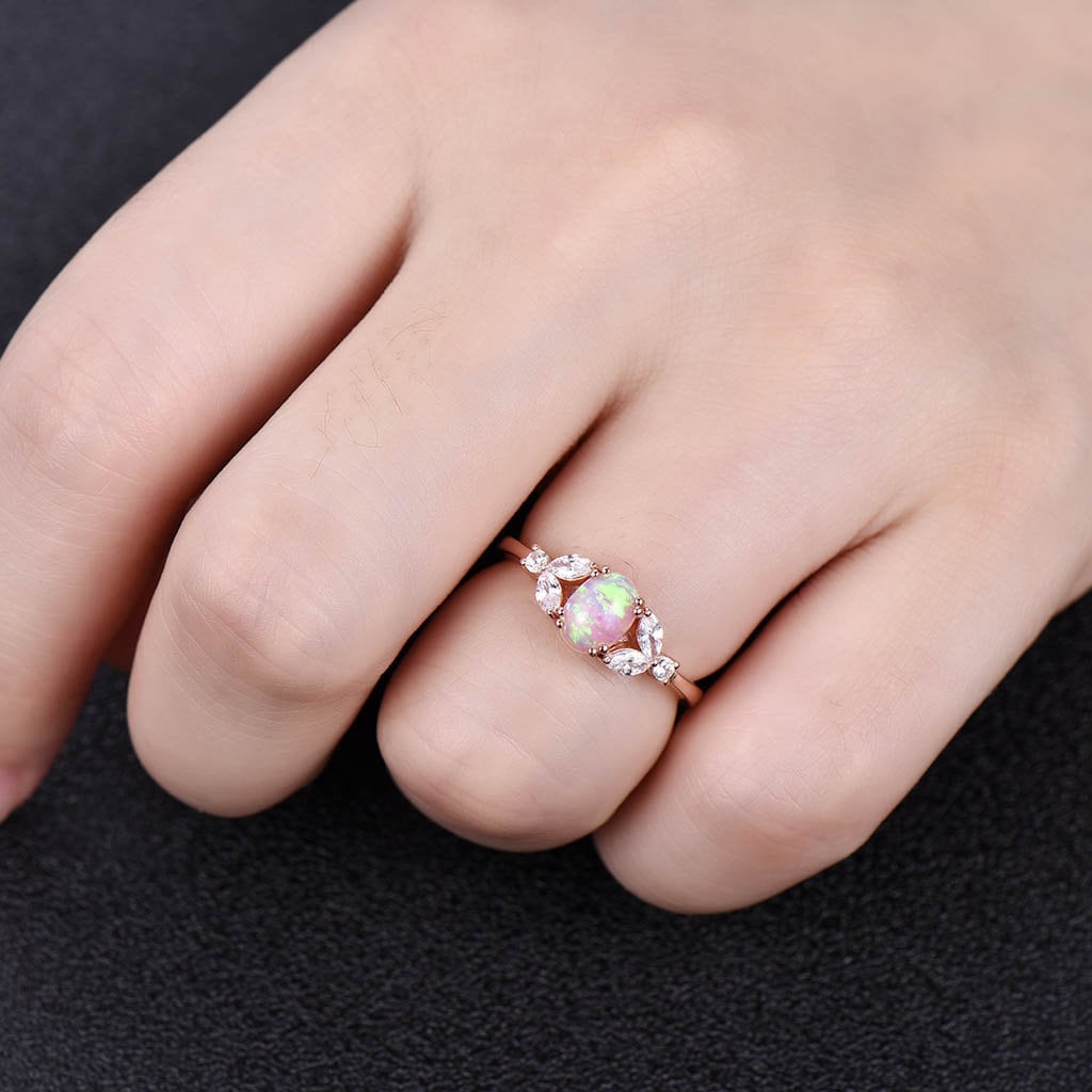 Pink Opal Ring, Dainty Opal Ring, Opal Engagement Ring, Rose Gold Engagement Ring, Wedding Ring, Minimalist Gemstone Ring, Promise Ring