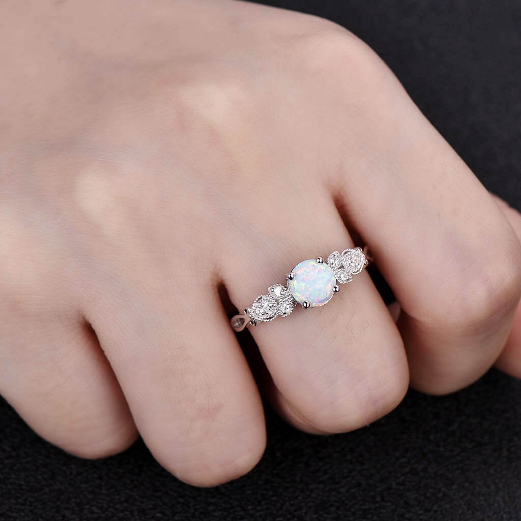 Vintage Opal Engagement Ring, White Opal Ring, Silver Ring, Unique Ring, October Birthstone Ring, Promise Ring, Anniversary Ring