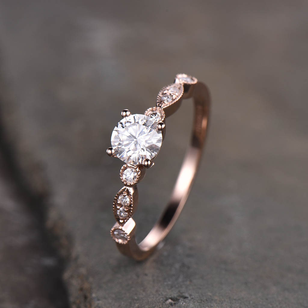 Rose Gold Engagement Ring, Dainty Ring, Promise Ring, CZ Engagement Ring, High Quality CZ Wedding Ring, Diamond Simulant Ring, Art Deco