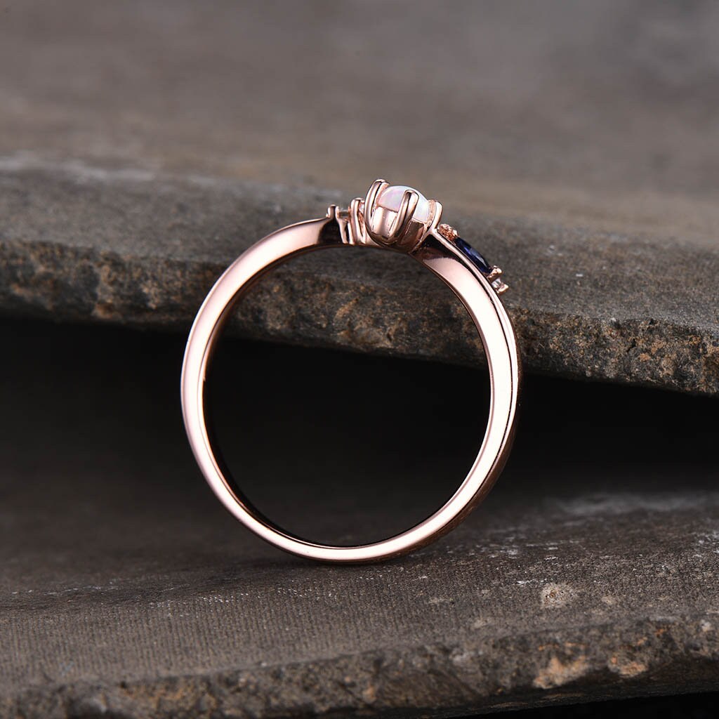 Vintage Wedding Band Rose Gold Opal Wedding Ring Cluster Stone Ring October Birthstone Ring Anniversary Gift for Her