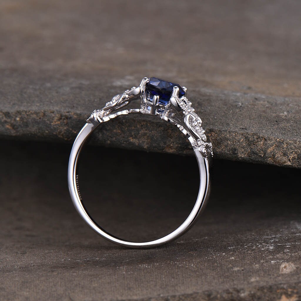 Antique Sapphire Ring, 925 Sterling Silver Sapphire Engagement Ring, Vintage Blue Sapphire Ring, September Birthstone, Gift for Her