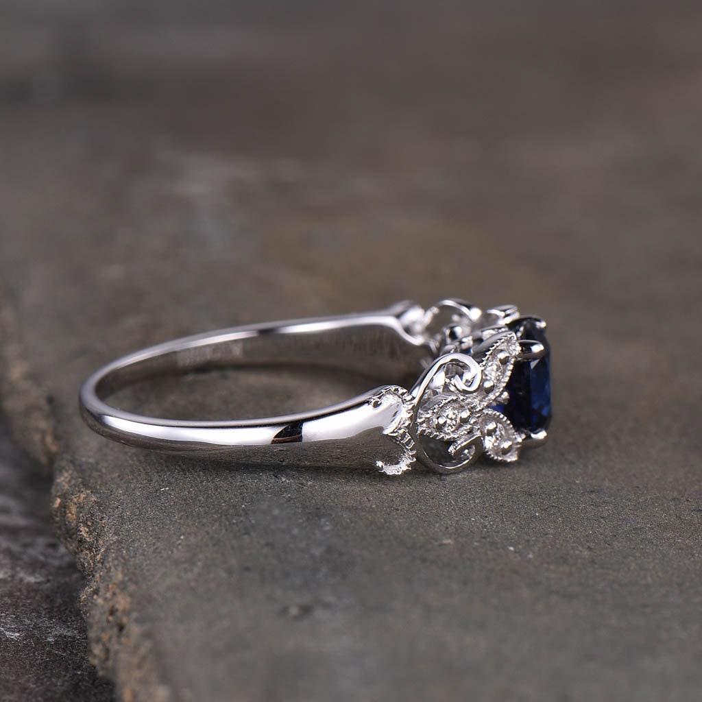 Antique Sapphire Ring, 925 Sterling Silver Sapphire Engagement Ring, Vintage Blue Sapphire Ring, September Birthstone, Gift for Her