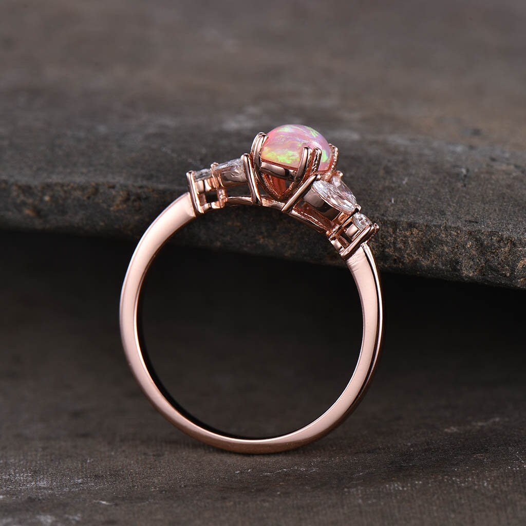 Pink Opal Ring, Dainty Opal Ring, Opal Engagement Ring, Rose Gold Engagement Ring, Wedding Ring, Minimalist Gemstone Ring, Promise Ring