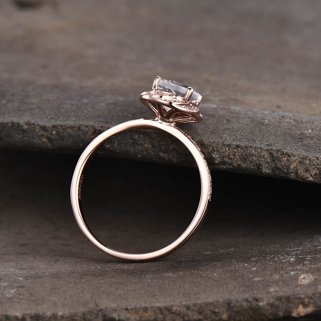 Art Deco Moonstone Ring, Rose Gold Moonstone Ring, Rainbow Moonstone Engagement Ring, Gemstone Ring, Anniversary Gift For Her