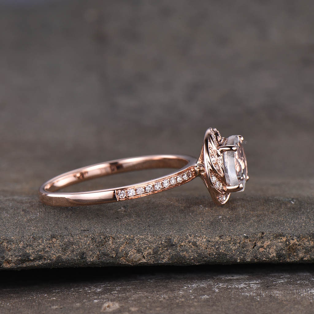 Vintage blue sandstone engagement ring Art deco round shaped wedding ring Rose gold ring for women Anniversary Promise Ring blue gemstone