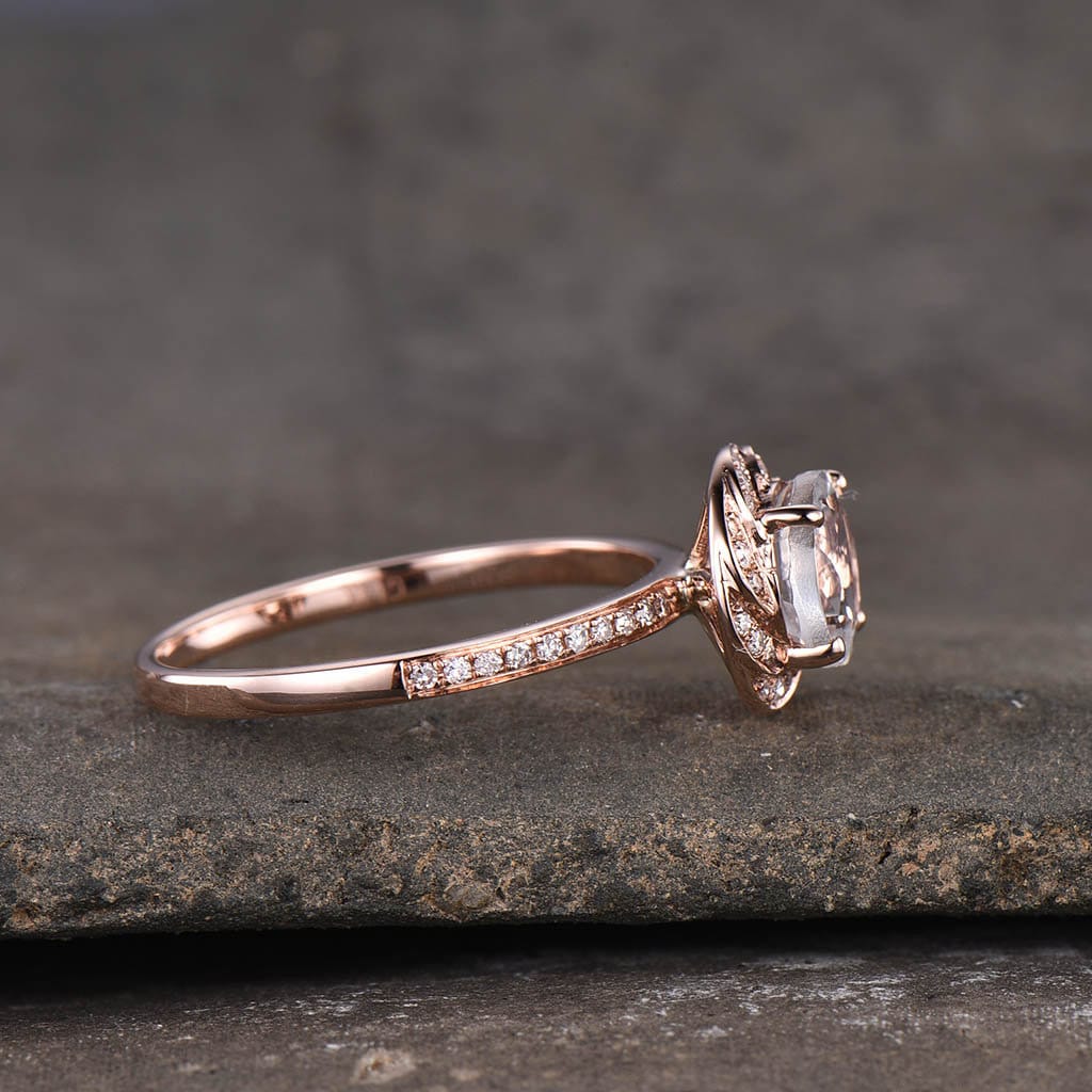 Art Deco Moonstone Ring, Rose Gold Moonstone Ring, Rainbow Moonstone Engagement Ring, Gemstone Ring, Anniversary Gift For Her