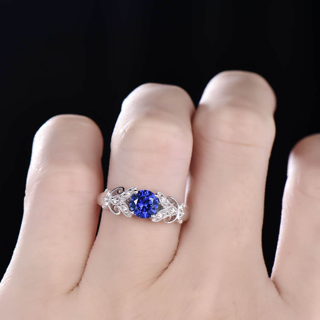 Antique Sapphire Ring, 925 Sterling Silver Sapphire Engagement Ring, Vintage Blue Sapphire Ring, September Birthstone, Gift for Her