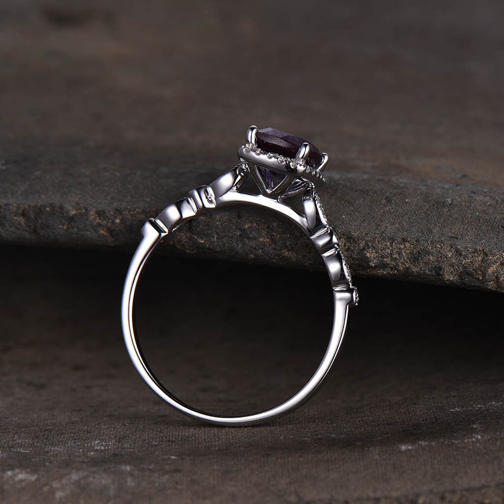 Alexandrite Ring, June Birthstone Ring, 925 Sterling Silver Ring, Cushion Alexandrite Engagement Ring, Art Deco Wedding Ring, Promise Ring