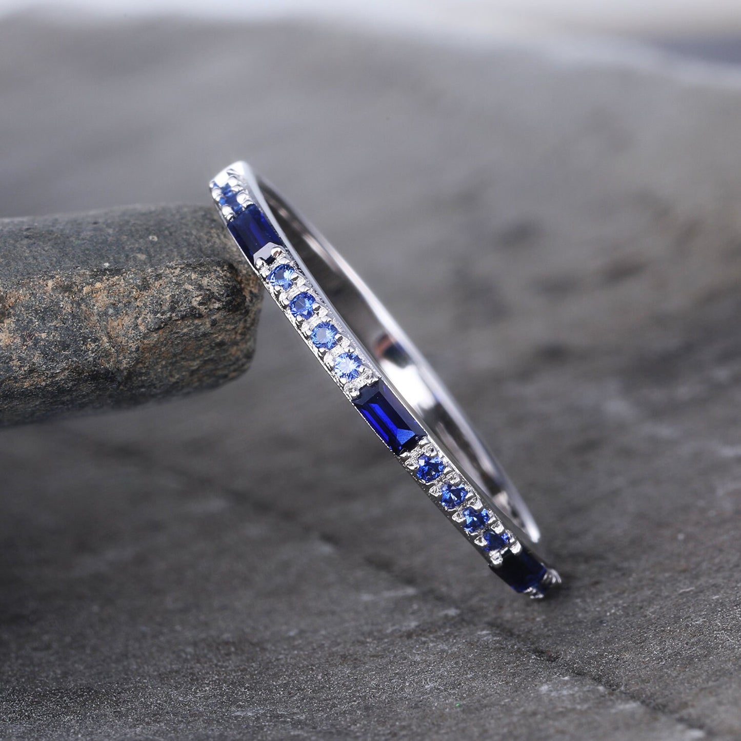 Half Eternity Sapphire Wedding Ring Blue Sapphire Wedding Band Silver Sapphire Ring September Birthstone Gemstone Band Gift for Her