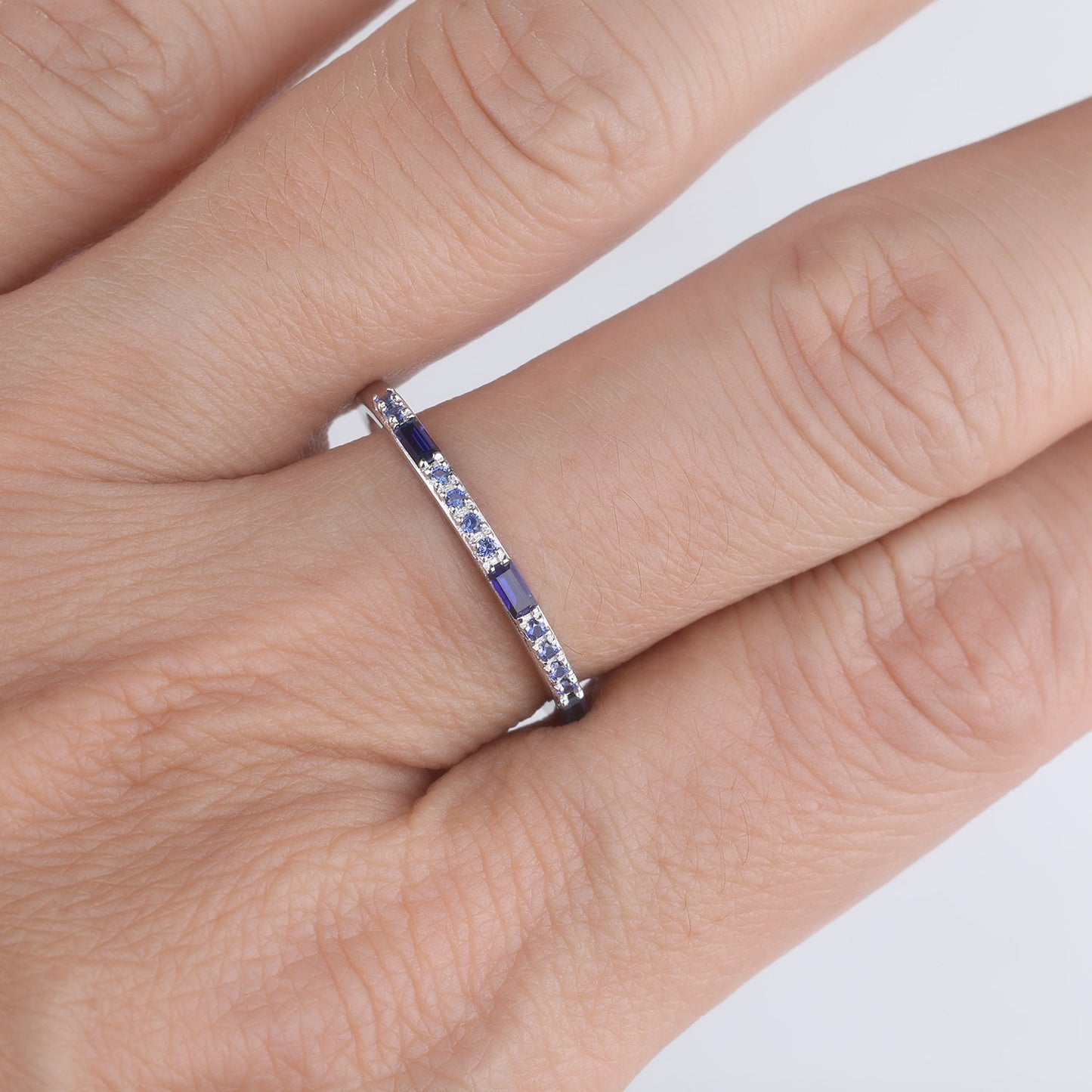 Half Eternity Sapphire Wedding Ring Blue Sapphire Wedding Band Silver Sapphire Ring September Birthstone Gemstone Band Gift for Her
