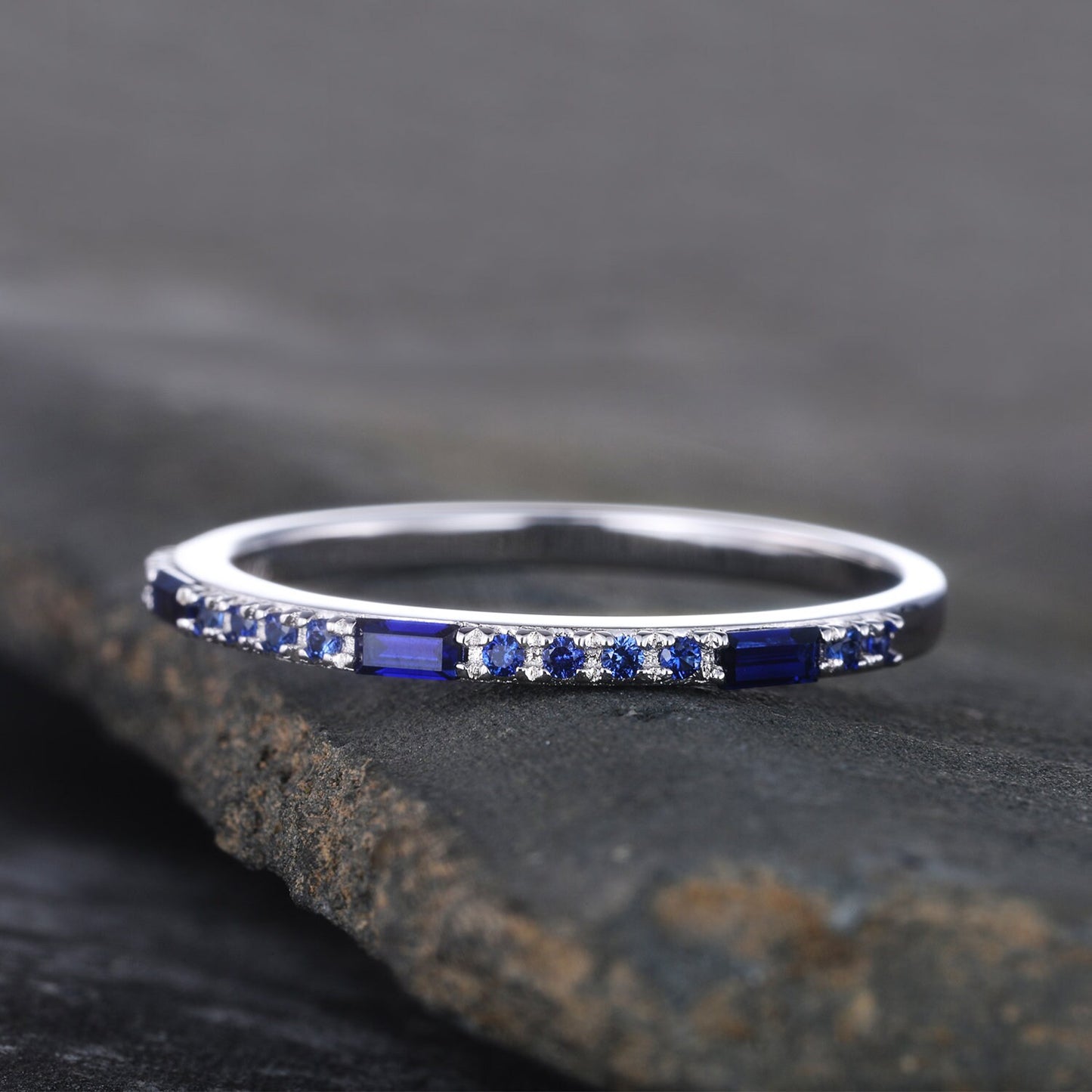 Half Eternity Sapphire Wedding Ring Blue Sapphire Wedding Band Silver Sapphire Ring September Birthstone Gemstone Band Gift for Her