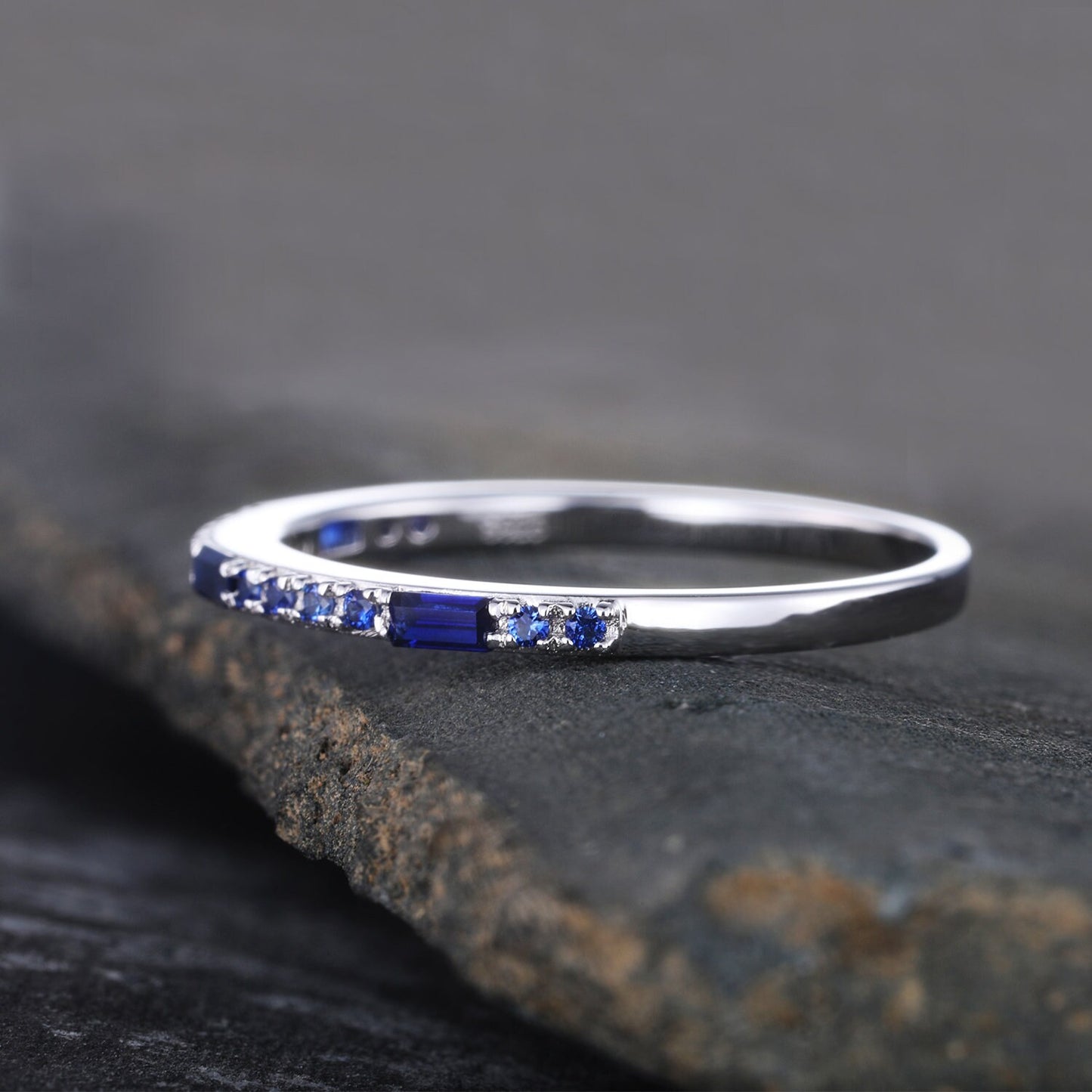 Half Eternity Sapphire Wedding Ring Blue Sapphire Wedding Band Silver Sapphire Ring September Birthstone Gemstone Band Gift for Her